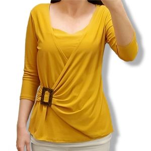 NWOT Yellow Wrap Criss Cross Blouse